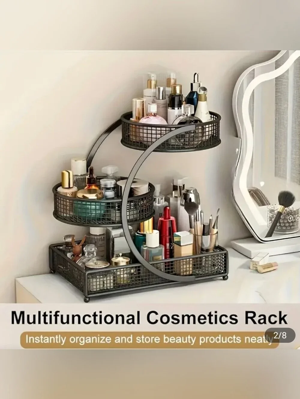 Three-Tier Black Metal Cosmetic Organizer - Home Storage